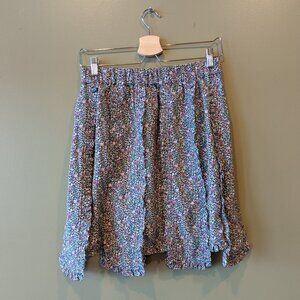 Ganni Mini Skirt Size 38 Black Floral Paneled Flow Whimsy Peasant Ruffled Spring